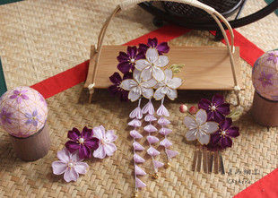 『紫樱』つまみ细工手工日本细工花簪/樱花/和风/