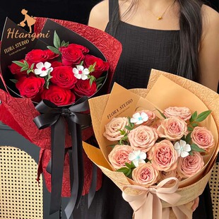 520情人节英文圆舞曲一体式定型片花束内衬卡纸鲜花快速包花神器