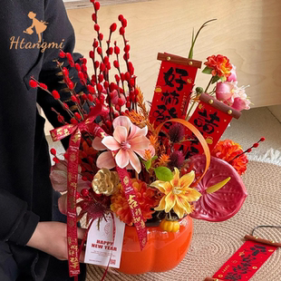 2026新款年宵花插花器皿事事如意仿瓷柿子桶福桶家居客厅装饰摆件