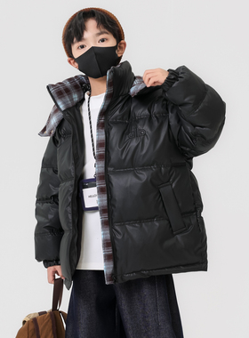 男童冬季小羊皮加厚棉衣2025新款中大童男孩帅气冬装三防羽绒棉服