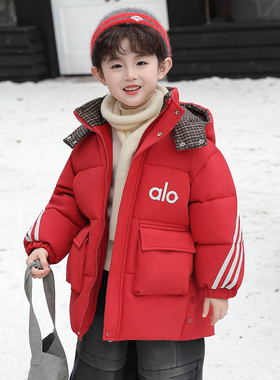 男童棉袄中长款外套2025冬装新款痞帅男孩宝宝加厚保暖羽绒棉服潮