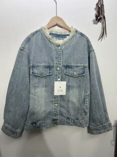 亏清不退换 牛仔外套 韩版 宽松显瘦蕾丝花边圆领水洗做旧女款