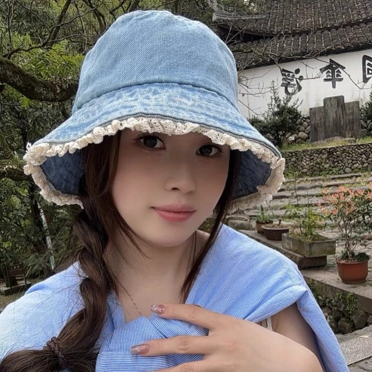 小众大头围感蕾丝边复古牛仔渔夫帽女夏季百搭显脸小防晒遮阳盆帽,服饰配件/皮带/帽子/围巾,帽子,淘宝优惠券,粉丝福利购,淘宝优惠卷