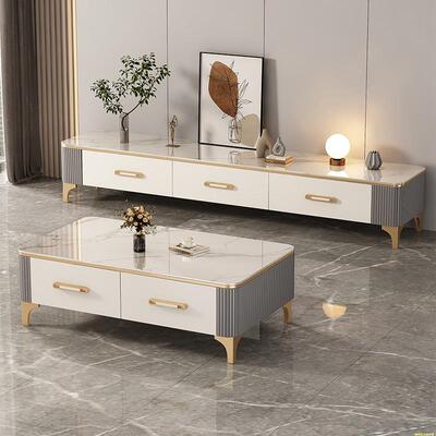 岩板茶几桌客厅家用2025新款轻奢高级感小户型方形茶几电视柜组合