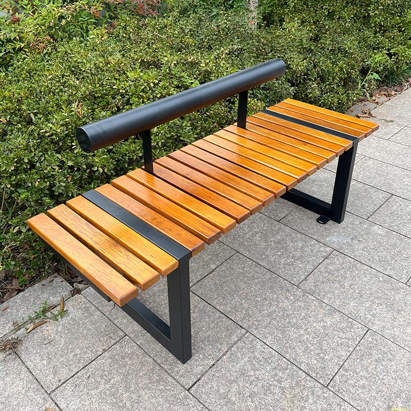 户外不锈钢公园椅铁艺防腐木座椅庭院小区公共长椅球场体闲靠背椅