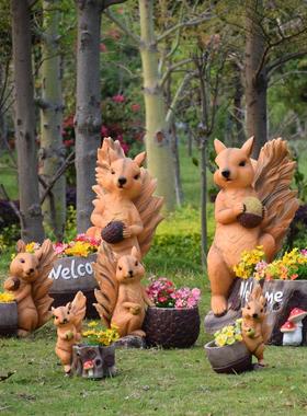 别墅庭院花园装饰布置造景户外彷真松鼠花盆摆件园林景观雕塑小品