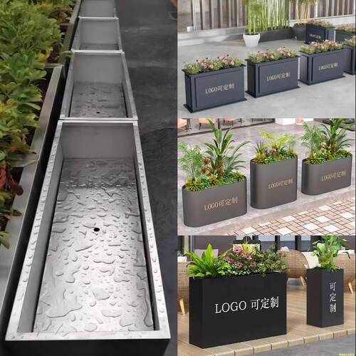 户外不锈钢花箱围栏隔断铁艺花坛商业街广场花盆城市街道园艺定制