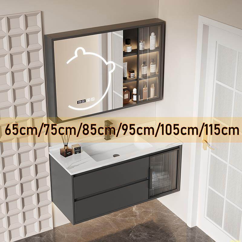 定制65/75/85/95cm105/115厘米浴室岩板陶瓷无缝洗脸洗手盆柜组合