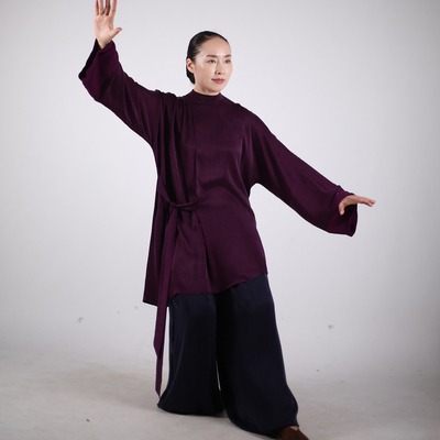 马蕾太极春秋薄款铜氨丝紫时尚休闲太极服女式练功表演服飘逸溯光