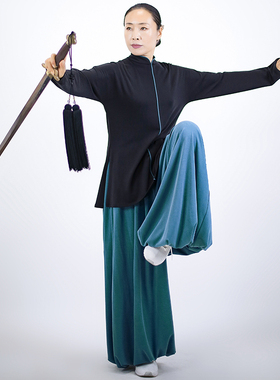 马蕾太极春季新款亲肤棉休闲太极服粉色练功晨练服时尚黑色中国风