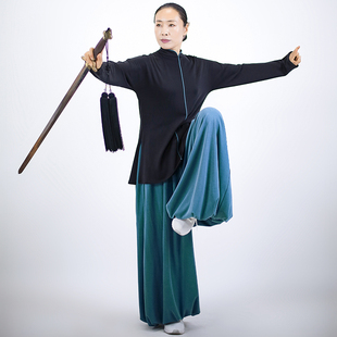 马蕾太极春季新款亲肤棉休闲太极服粉色练功晨练服时尚黑色中国风