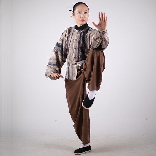 马蕾太极夏季薄款传统休闲太极服女式练功晨练服咖时尚舒适反璞归