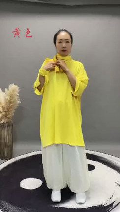 马蕾太极夏季薄款宽松运动棉圆领大T款休闲练功晨练服上衣中长款