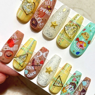 纯手工糖果小熊游乐园巧克力穿戴甲加细码 补甲学生儿童特小号甲片