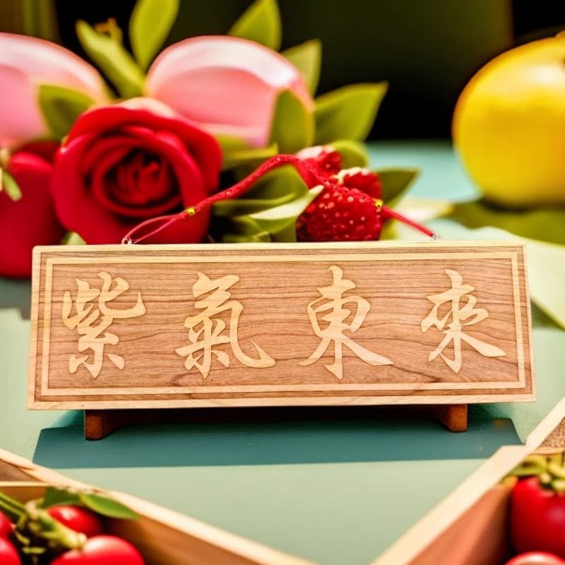 天然桃木紫气东来门对大门挂件吉祥如意门牌摆件镂空镇宅定做定制