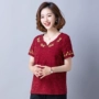 Áo sơ mi nữ trung niên áo sơ mi nữ 2019 mới mùa hè cotton và vải lanh tay ngắn Áo thun mẹ trung niên - Quần áo của mẹ mẫu áo trung niên