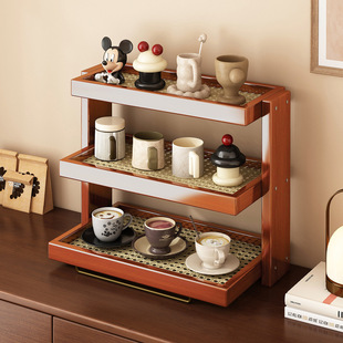 实木桌面杯架家用茶室整理展示架客厅厨房餐桌多层收纳架子置物架