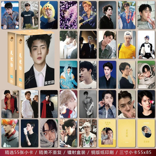 EXO吴世勋镭射小卡55张自印专辑小卡三寸拍立得卡闪卡盒装lomo卡