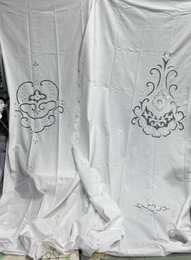 B315 对开窗帘镂空绣白色麻质300x150cm（一对，有氧化）