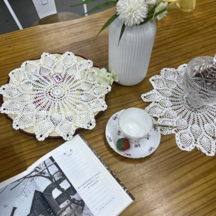 氧化 S231手工钩针菠萝花盘垫白色棉质直径30cm 2片