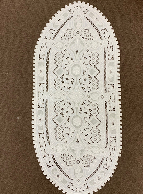 F207 满工手绣长城边桌旗 白色麻质37*80cm