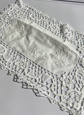 G218 白色 手工即墨花边 长方盘垫 棉质27x40cm