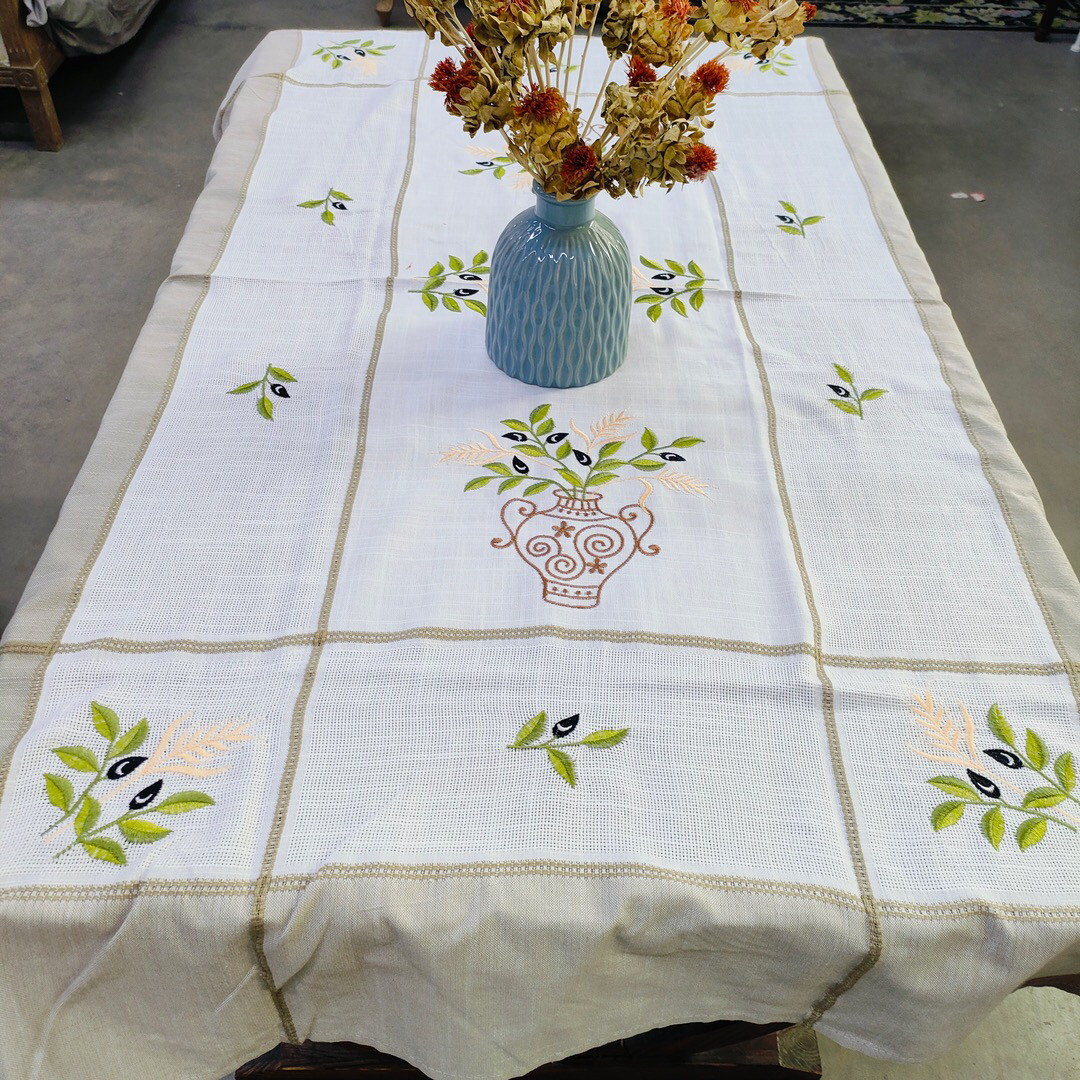 D213 棉麻交织橄榄树长方桌布90×150cm