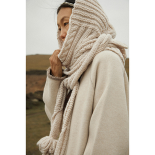 纯手工编织不规则N种造型针织连帽围巾 Say 流浪者 卓 流苏