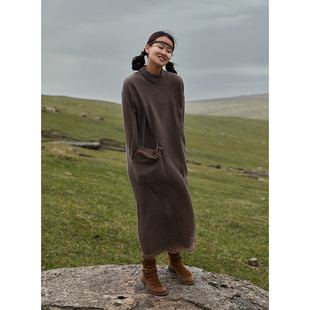 随意口袋羊绒连衣长裙 Say 幻 加密 百搭小中领