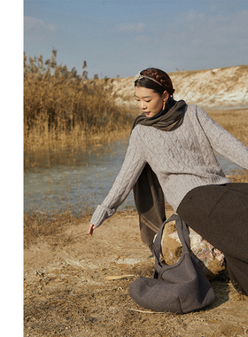 Say Ya【然】治愈荞麦 轻暖羊绒白厂丝绞花套头衫 针织