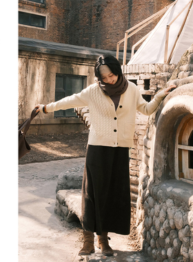 Say Ya【幻】文化衫 气质V领绞花针织羊绒开衫 保暖