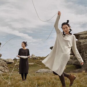 Say Ya【幻】随意口袋毛衣 一字领中长插兜羊绒 连衣裙