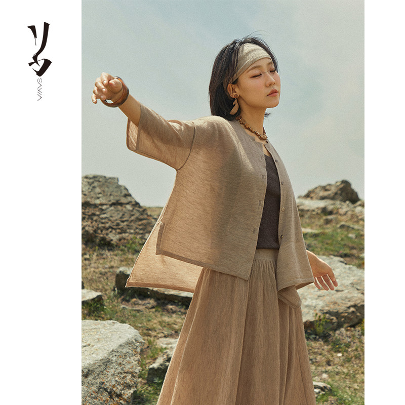 Say Ya 【幻】姿态如烟 80支精纺羊绒中袖开衫 轻麻质感/宽松