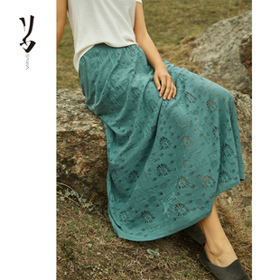 花园伊梦 然 古典 A版 有内衬 真丝羊绒素花镂空样半裙 Say