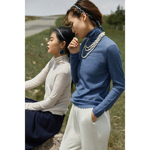 轻薄弹力80支高领羊绒打底衫