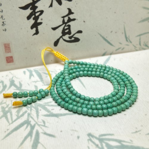 圣宝家天然原矿绿松石高瓷老型多圈手串尺寸4-mm重14.4克