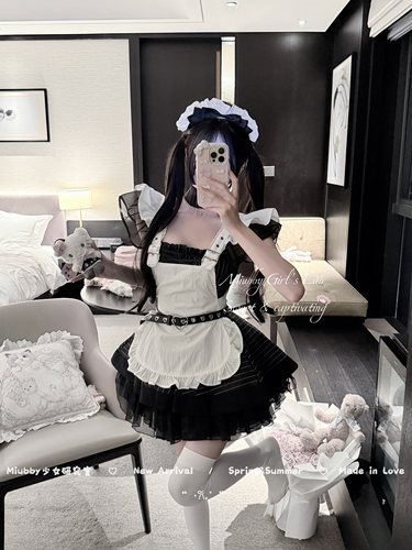 Miubby「格蕾之恋」日系亚文化哥特风条纹女仆装Lolita狗短连衣裙