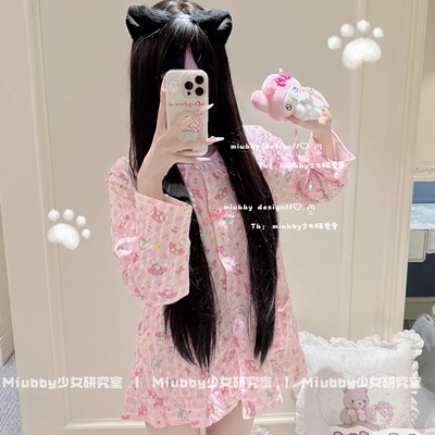 Miubby「乖乖牌小美」日系秋冬少女空气棉美乐蒂可爱印花睡衣套装