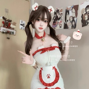 Miubby「叮铃小熊饼」日系纯欲毛绒抹胸包臀裙可爱女仆圣诞睡裙