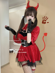 Miubby「堕落魔女」红丝绒恶魔万圣节cos服套装性感披肩新年战袍