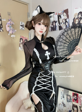 Miubby「祈愿修女」性感修女装高开叉长裙修身连衣裙万圣节cos服