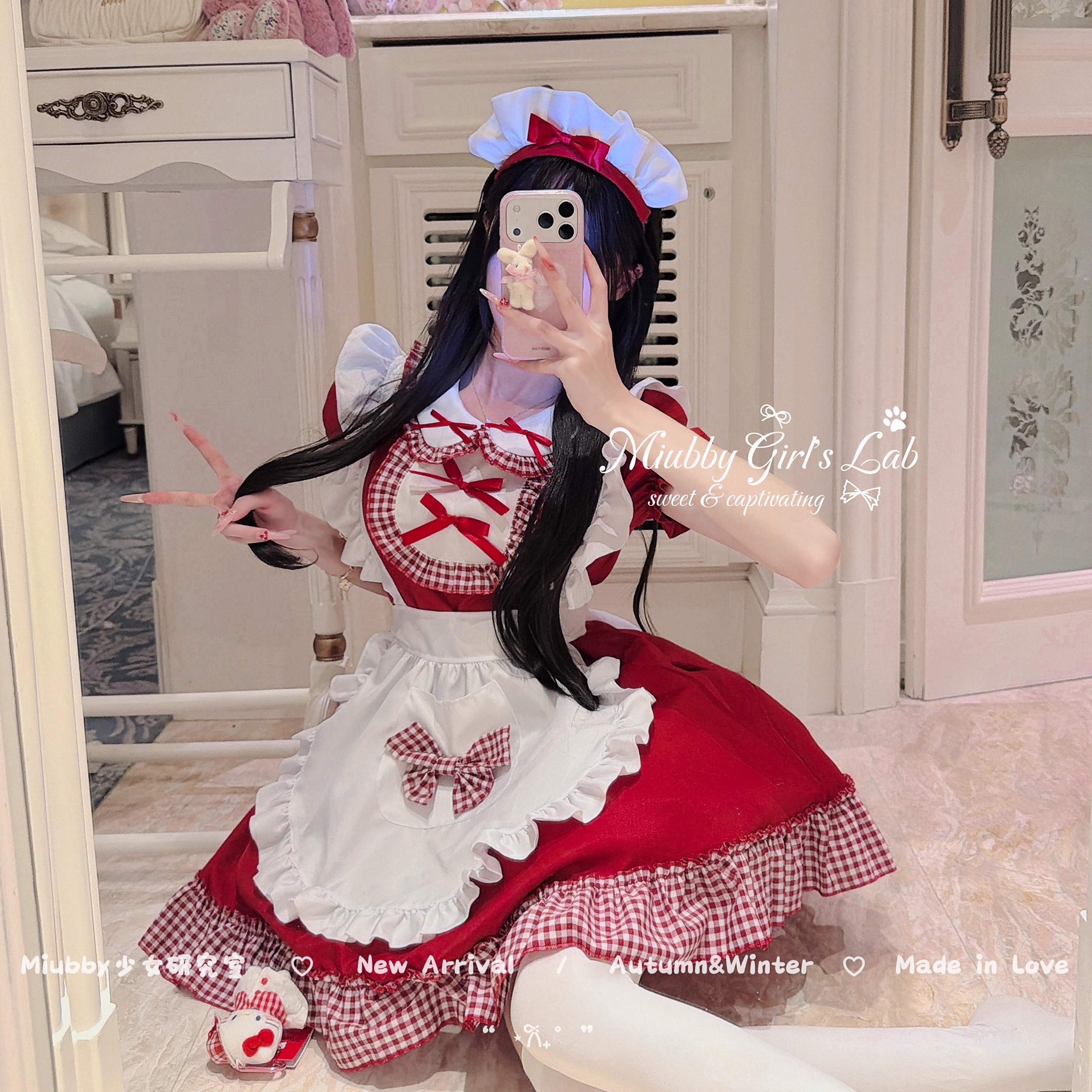 Miubby「糖霜塔塔」日系软妹格子蝴蝶结娃娃领圣诞女仆装Lolita裙