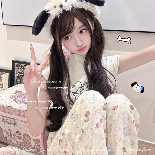 Miubby「萌狗乐园」少女软萌双层纱纯棉长裤遛弯裤可爱休闲居家裤