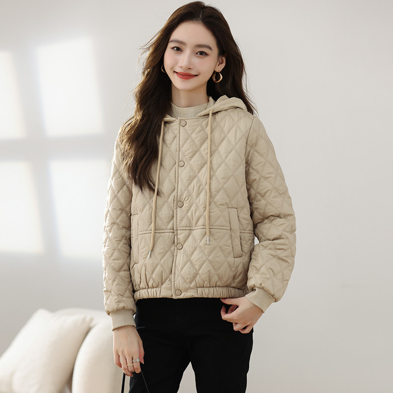 2025新款连帽轻薄棉衣短款宽松休闲小个子夹棉外套女开春小棉服袄