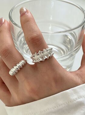 牛角包褶皱戒指女不规则立体韩系小众设计指环个性几何食指戒