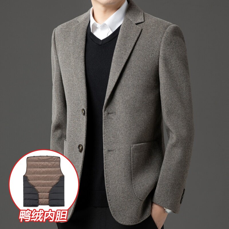 外贸尾单内胆外套西服五色羊毛双面呢中年西装领商务休闲