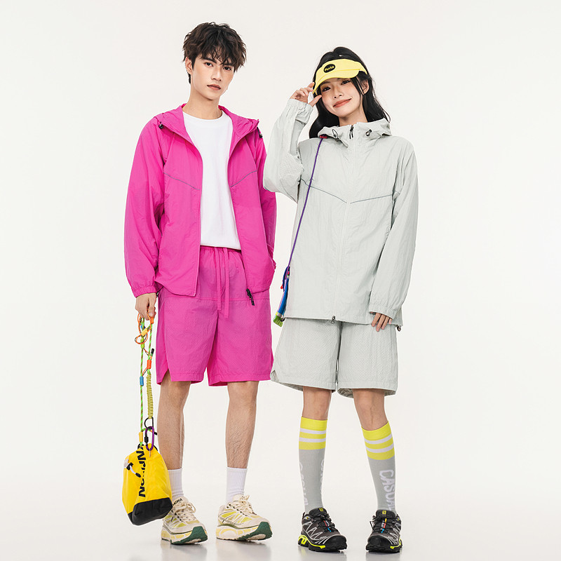 外贸尾货超薄防晒衣短裤套装情侣连帽凉感户外运动夏季防晒服男女