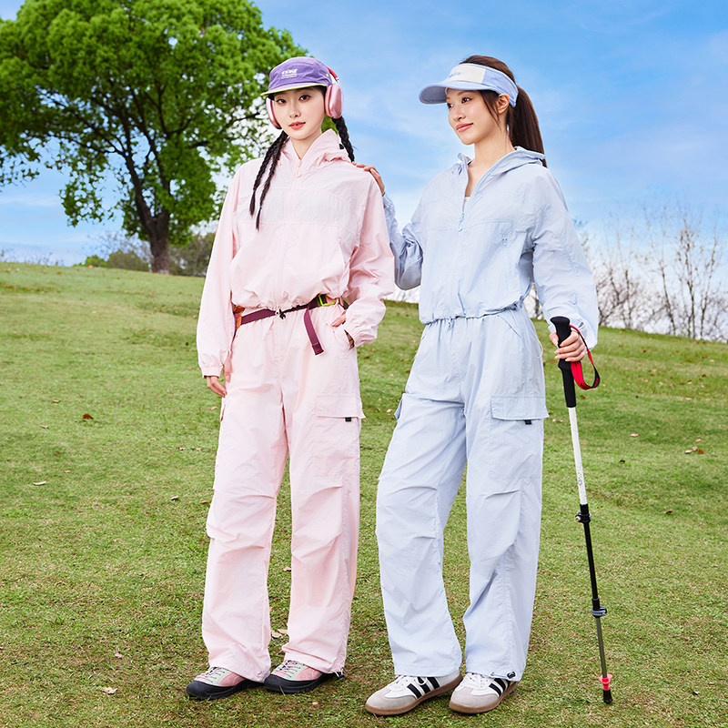 外贸尾货户外运动防晒套装女夏季两件套防紫外线骑行户外夹克套装