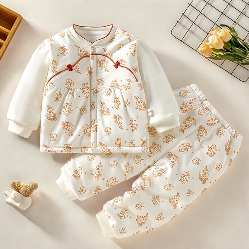 秋冬婴儿加厚棉服两件套套装纯棉分体新生儿女宝宝新中式保暖衣服