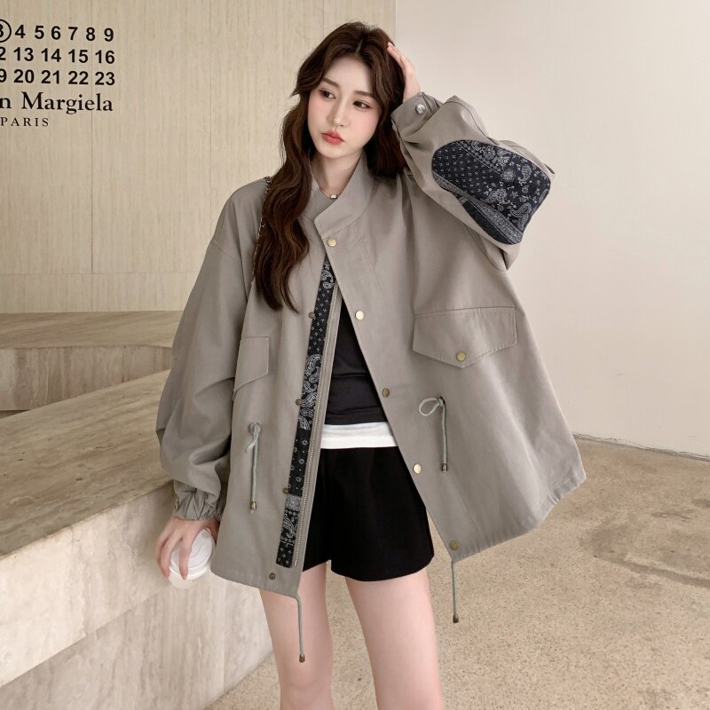 大货数据好军绿色拼接休闲复古夹克2B218-2508-P170，控248,女装短外套,2B218